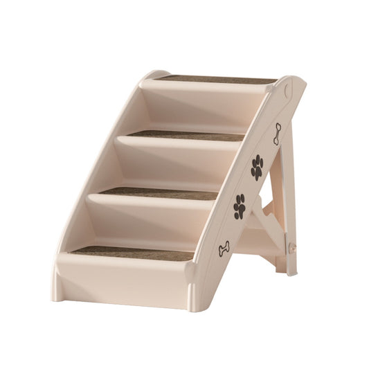 i.Pet - Foldable Dog Ramp Steps for Bed, Sofa, Car - Portable Pet Stairs Ladder - Beige