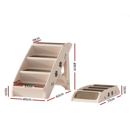 i.Pet - Foldable Dog Ramp Steps for Bed, Sofa, Car - Portable Pet Stairs Ladder - Beige