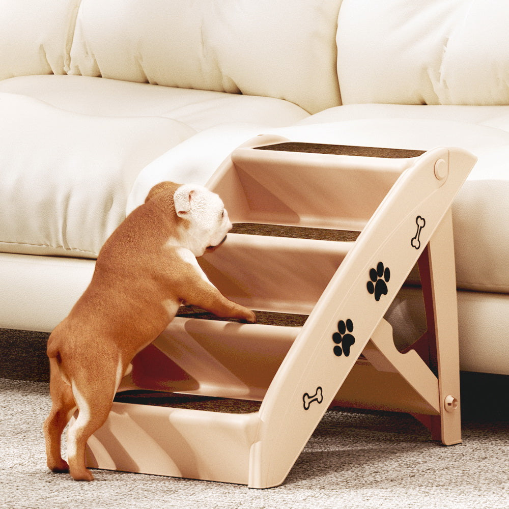 i.Pet - Foldable Dog Ramp Steps for Bed, Sofa, Car - Portable Pet Stairs Ladder - Beige