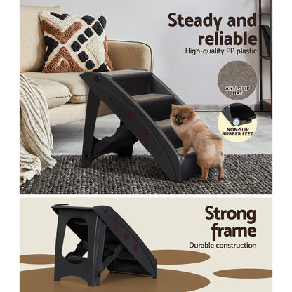 i.Pet - Foldable Dog Ramp Steps for Bed, Sofa, Car - Portable Pet Stairs Ladder - Black