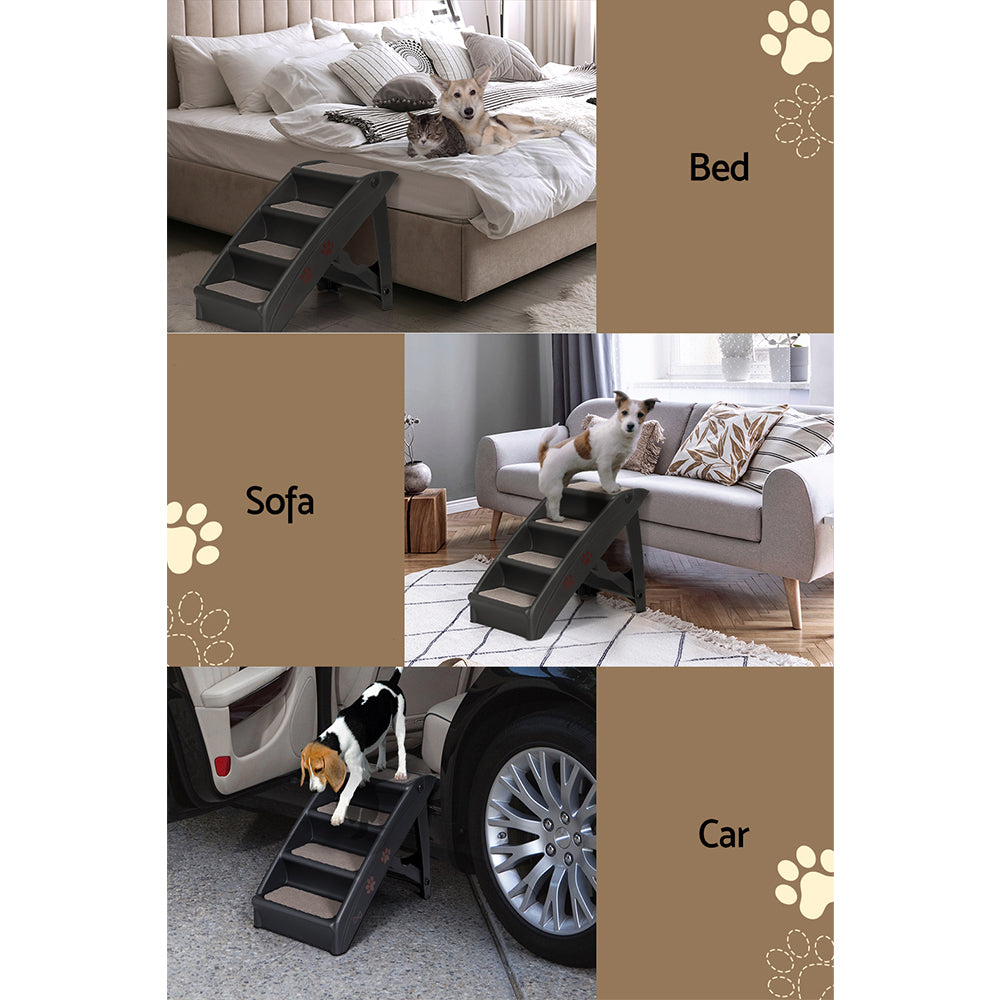 i.Pet - Foldable Dog Ramp Steps for Bed, Sofa, Car - Portable Pet Stairs Ladder - Black