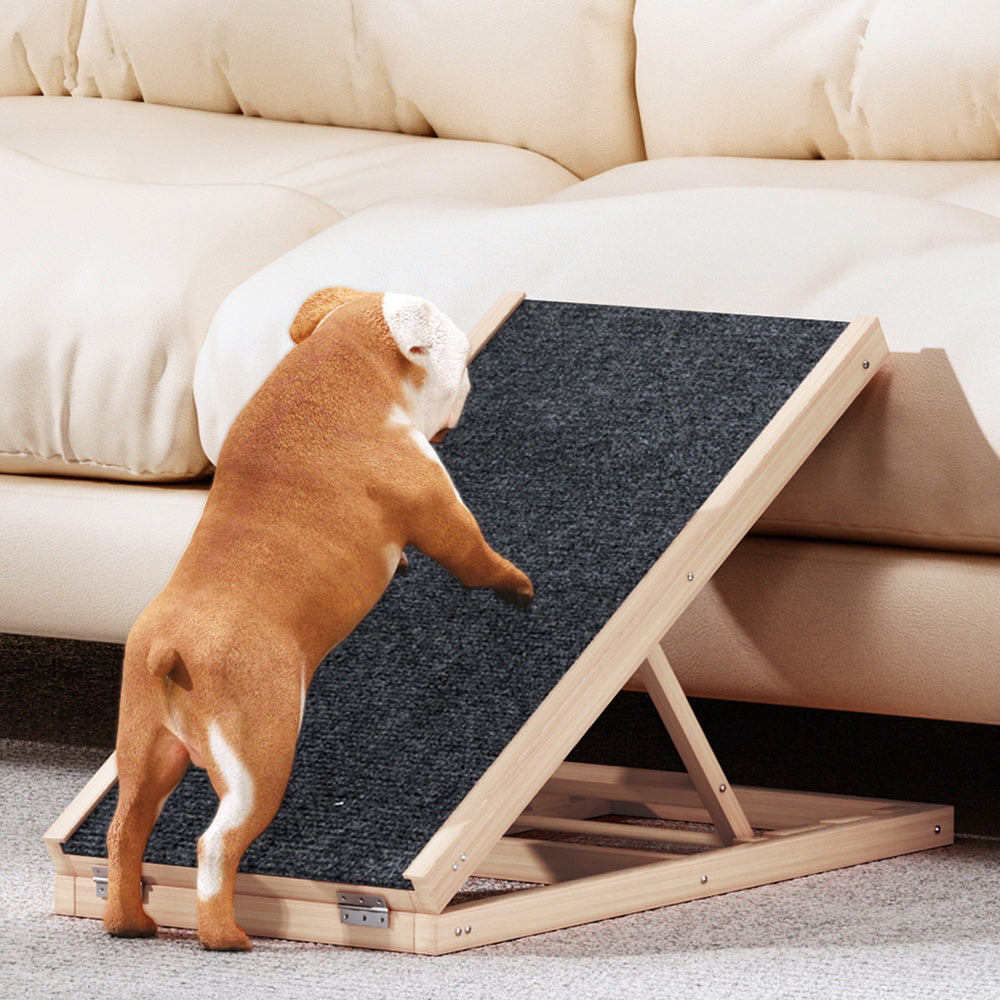 i.Pet - Adjustable Wooden Dog Ramp 70cm for Bed, Sofa, Car