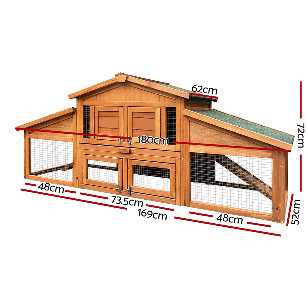 i.Pet - Large Wooden Pet Hutch 169x52x72cm