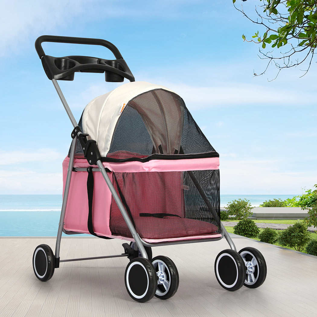 PaWz Pet Stroller Dog Cat Carrier Foldable Pink-1829372167033327622