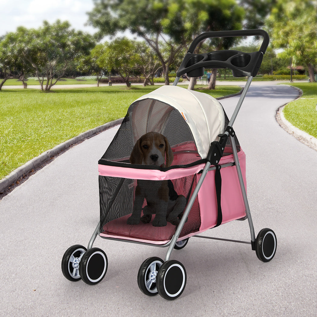 PaWz Pet Stroller Dog Cat Carrier Foldable Pink-1829372167033327623