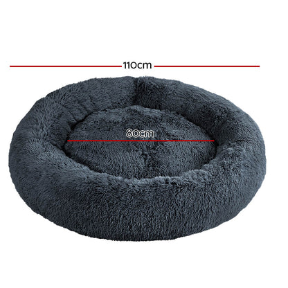 i.Pet - Extra Large Calming Pet Bed for Dogs & Cats, Soft Plush 110cm - Dark Grey