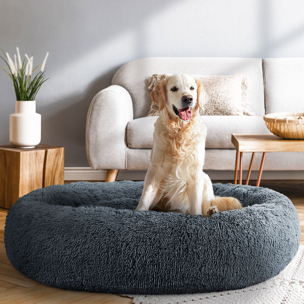 i.Pet - Extra Large Calming Pet Bed for Dogs & Cats, Soft Plush 110cm - Dark Grey