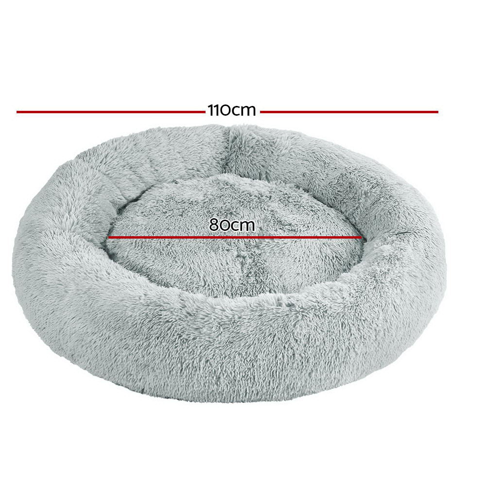 i.Pet - Extra Large Calming Pet Bed for Dogs & Cats, Soft Plush 110cm - Light Grey