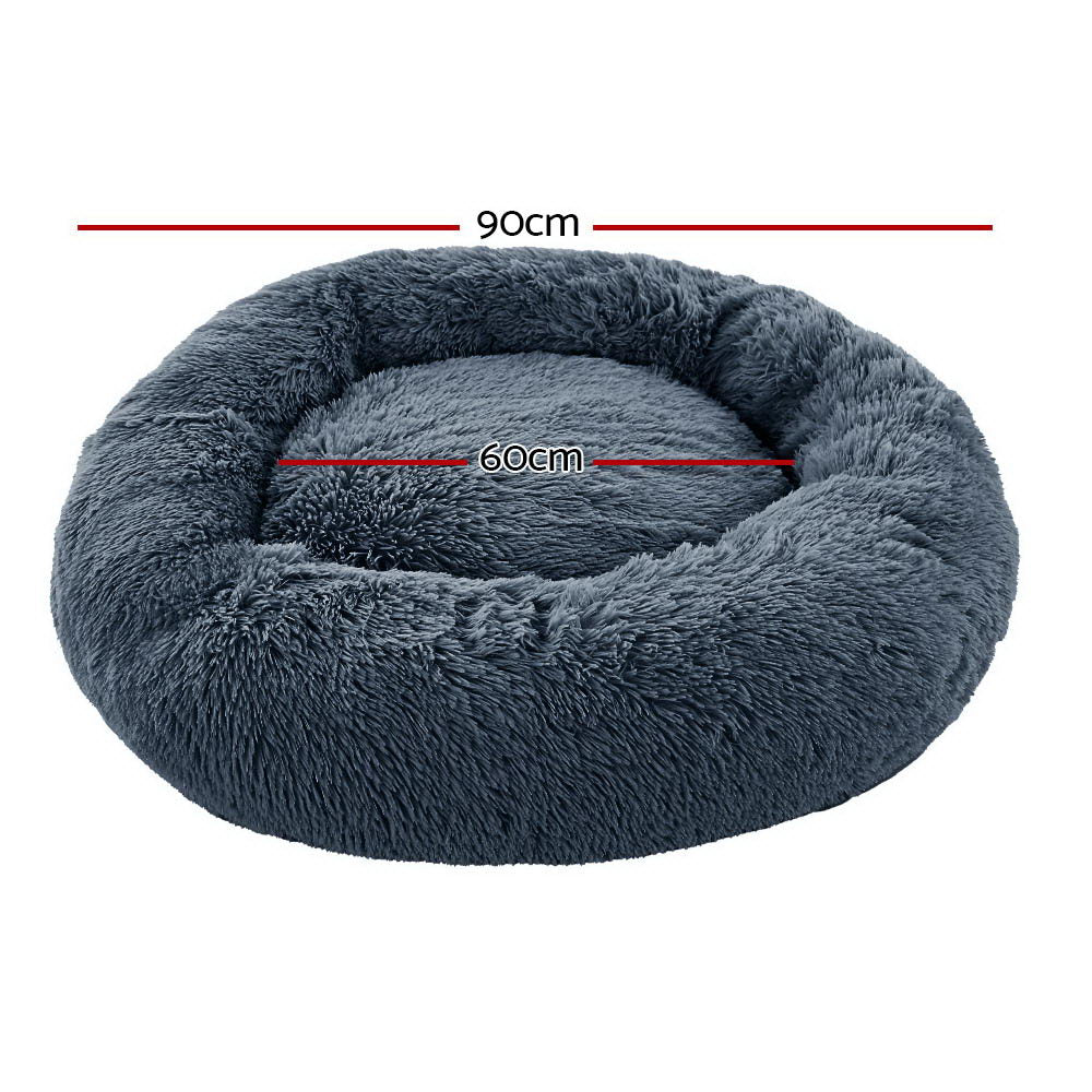 i.Pet - Large Calming Pet Bed for Dogs & Cats, 90cm - Dark Grey