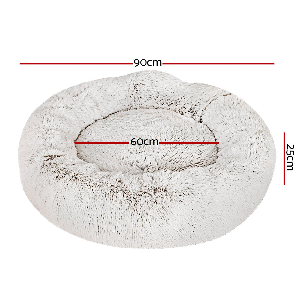 i.Pet - Large Calming Pet Bed for Dogs & Cats, 90cm - White & Brown