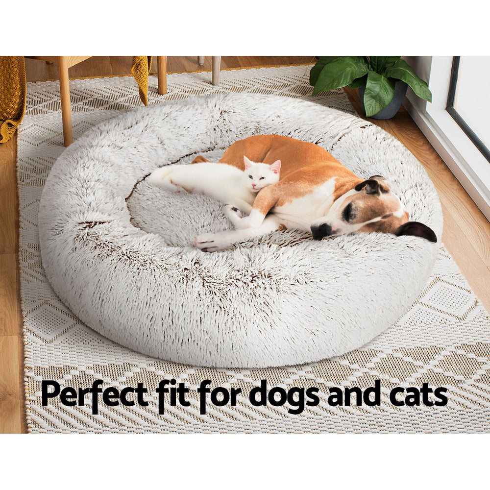 i.Pet - Large Calming Pet Bed for Dogs & Cats, 90cm - White & Brown