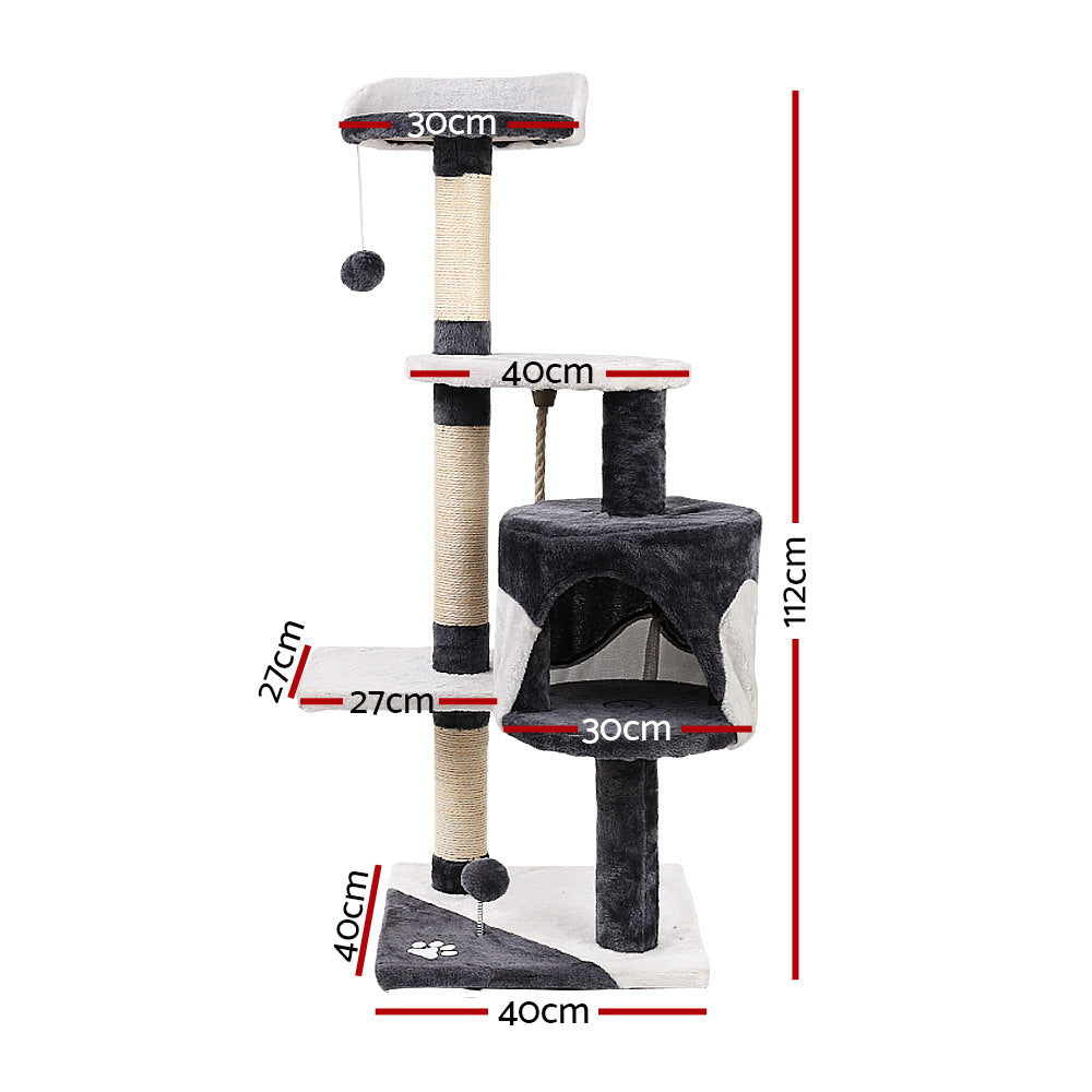 i.Pet - 112cm Cat Tree Tower with Scratching Post, Condo, and Hanging Toys