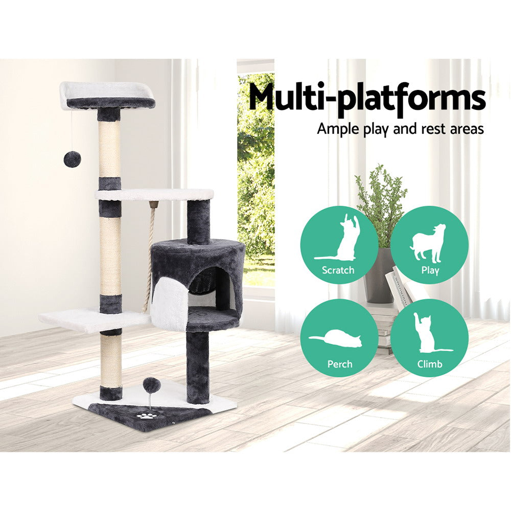 i.Pet - 112cm Cat Tree Tower with Scratching Post, Condo, and Hanging Toys