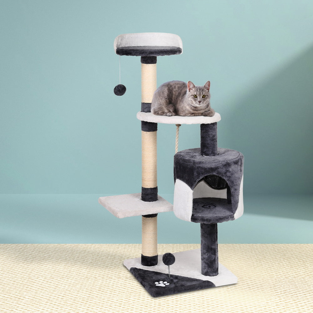 i.Pet - 112cm Cat Tree Tower with Scratching Post, Condo, and Hanging Toys