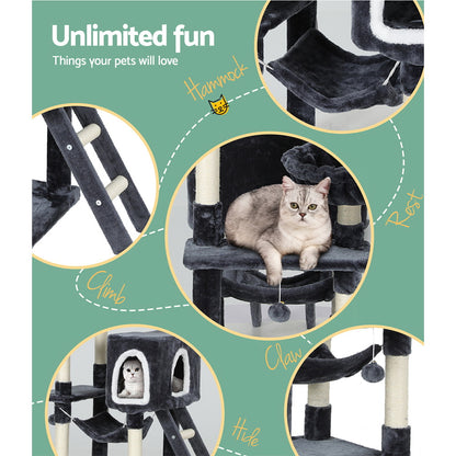 i.Pet - 168cm Cat Tree with Scratching Post, Condo, and Hanging Toy Bed