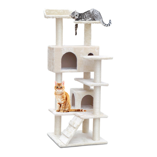 i.Pet - 134cm Cat Tree Scratching Post with Condo and Bed Beige