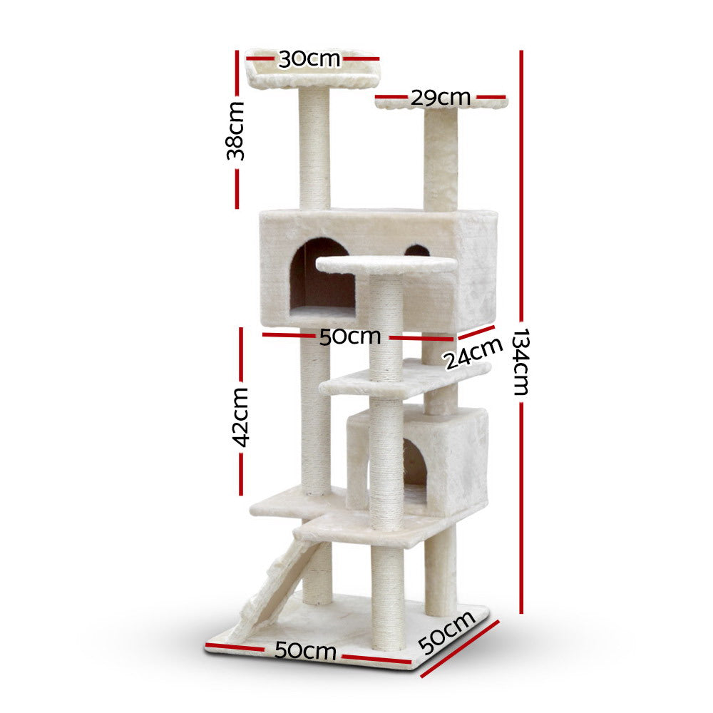 i.Pet - 134cm Cat Tree Scratching Post with Condo and Bed Beige