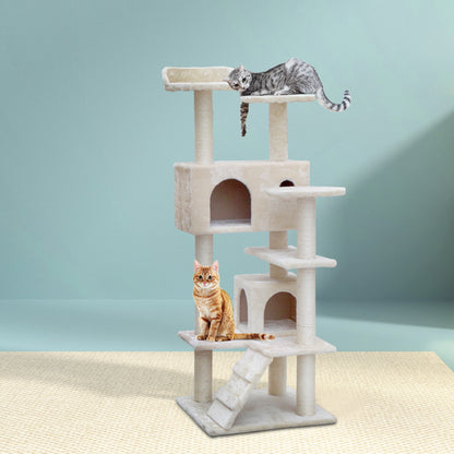 i.Pet - 134cm Cat Tree Scratching Post with Condo and Bed Beige