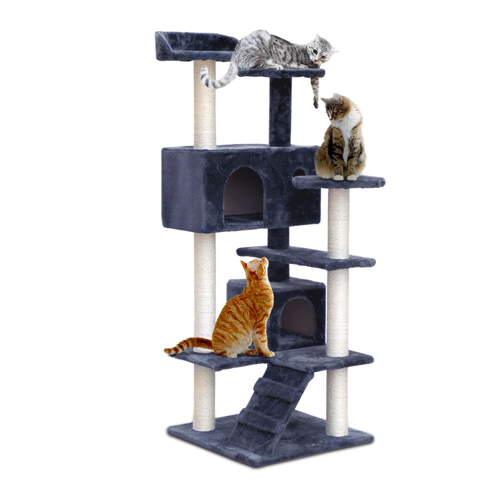 i.Pet - 134cm Cat Tree Scratching Post with Condo and Bed - Dark Grey