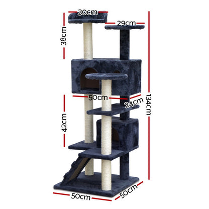 i.Pet - 134cm Cat Tree Scratching Post with Condo and Bed - Dark Grey