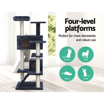 i.Pet - 134cm Cat Tree Scratching Post with Condo and Bed - Dark Grey