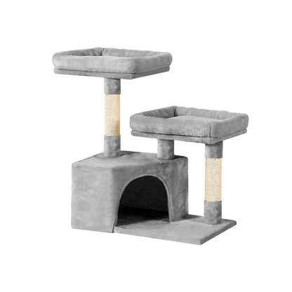 i.Pet - 69cm Cat Tree Scratching Post Tower with Bed and Playing Spots - Light Grey