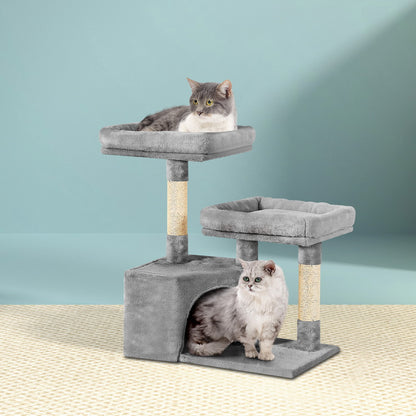 i.Pet - 69cm Cat Tree Scratching Post Tower with Bed and Playing Spots - Light Grey