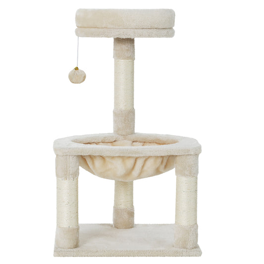 i.Pet - 69cm Cat Tree Scratching Post Tower with Toys, Condo, and Bed - Beige