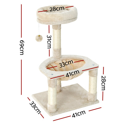 i.Pet - 69cm Cat Tree Scratching Post Tower with Toys, Condo, and Bed - Beige