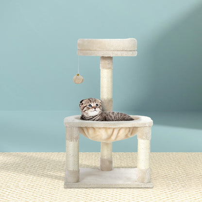 i.Pet - 69cm Cat Tree Scratching Post Tower with Toys, Condo, and Bed - Beige