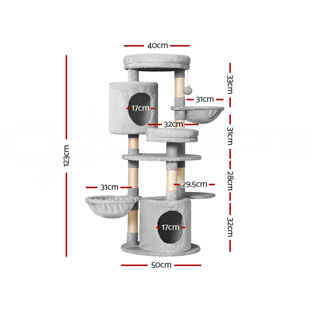 i.Pet - 123cm Cat Tree Tower with Scratching Post, Condo, and Hammocks