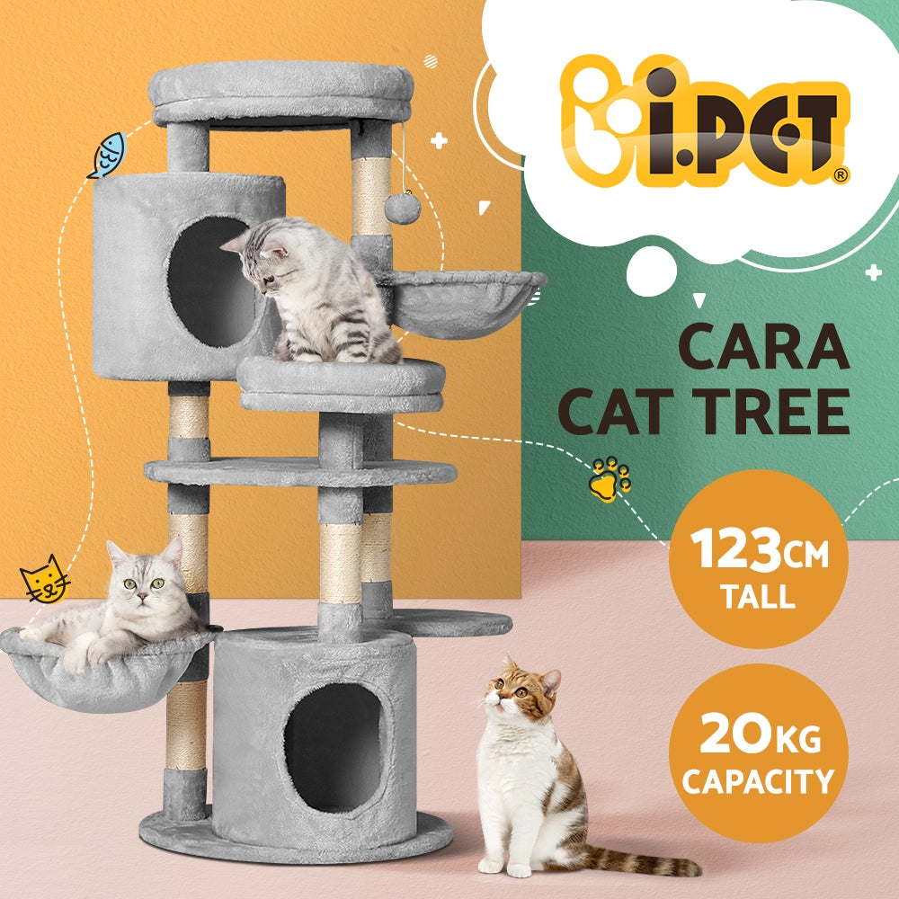 i.Pet - 123cm Cat Tree Tower with Scratching Post, Condo, and Hammocks