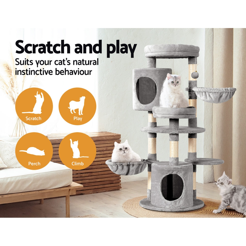 i.Pet - 123cm Cat Tree Tower with Scratching Post, Condo, and Hammocks