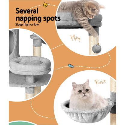 i.Pet - 123cm Cat Tree Tower with Scratching Post, Condo, and Hammocks