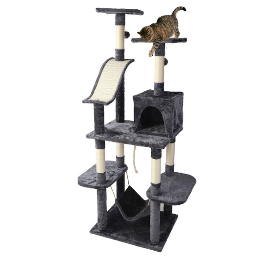 i.Pet - 171cm Cat Tree with Scratching Post, Wooden Condo, and Toys