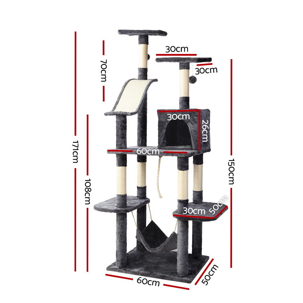 i.Pet - 171cm Cat Tree with Scratching Post, Wooden Condo, and Toys