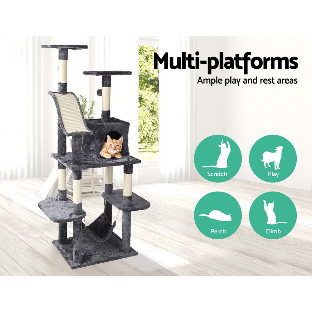 i.Pet - 171cm Cat Tree with Scratching Post, Wooden Condo, and Toys