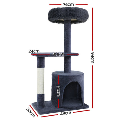 i.Pet - 94cm Cat Tree Scratching Post Tower with Condo and Bed - Grey