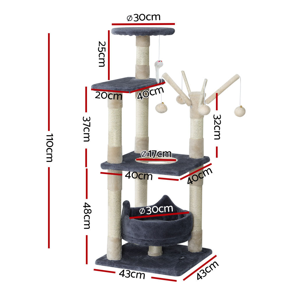 i.Pet - 110cm Cat Tree with Scratching Post, Condo, Bed, and Toys