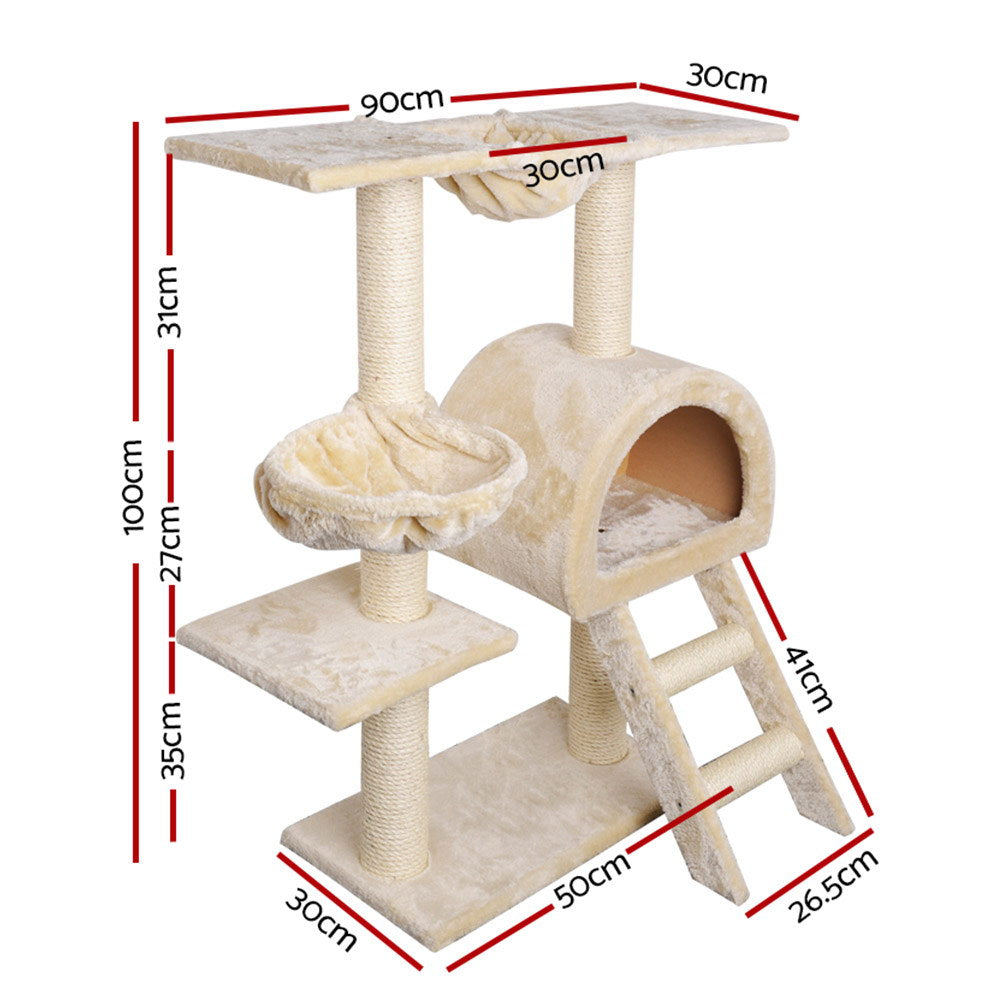 i.Pet - 100cm Cat Tree Tower Scratching Post with Bed and Condo - Beige