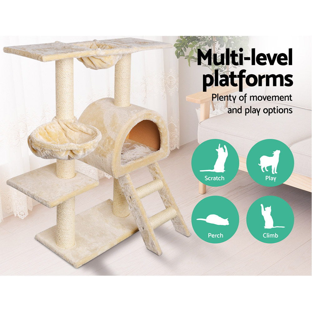 i.Pet - 100cm Cat Tree Tower Scratching Post with Bed and Condo - Beige