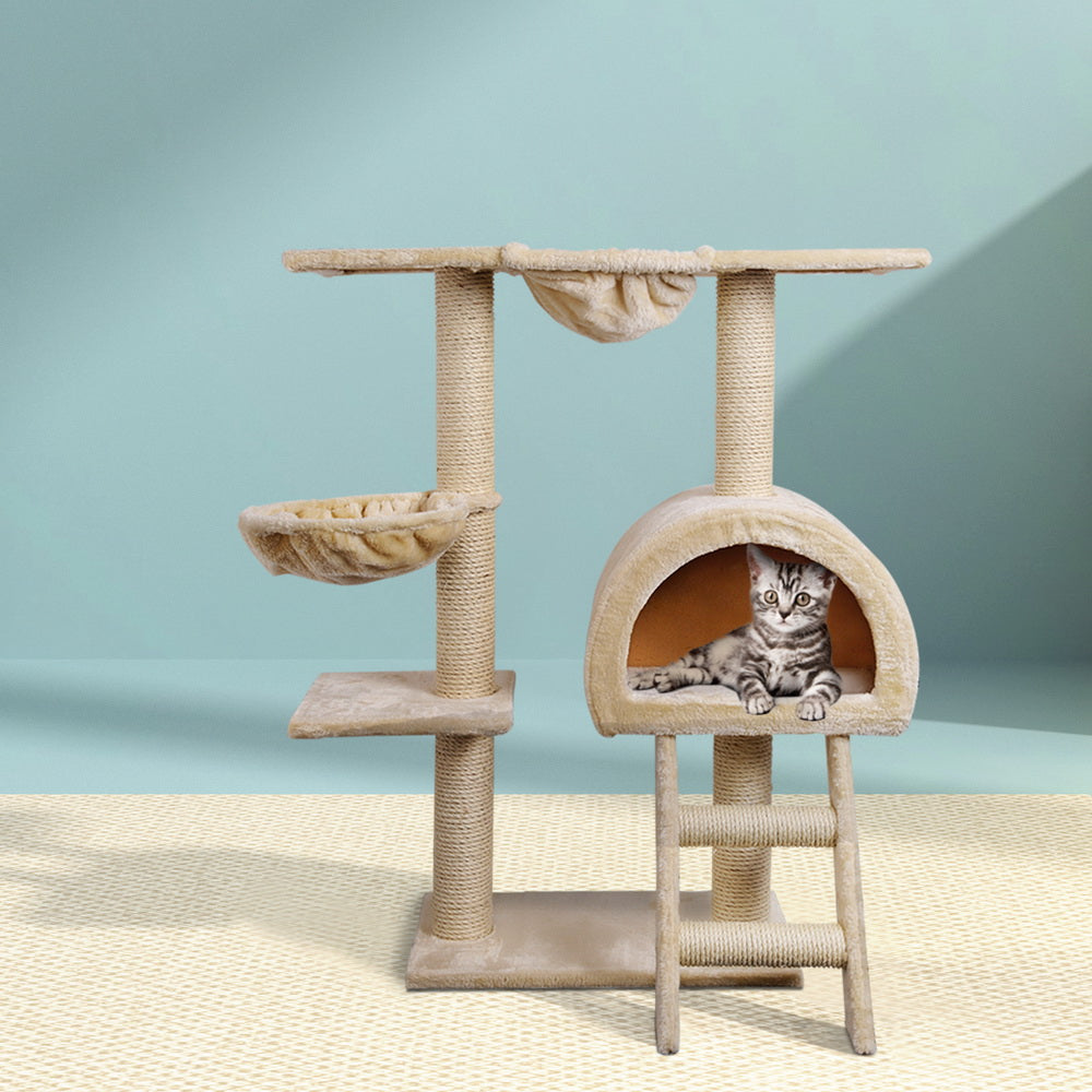 i.Pet - 100cm Cat Tree Tower Scratching Post with Bed and Condo - Beige