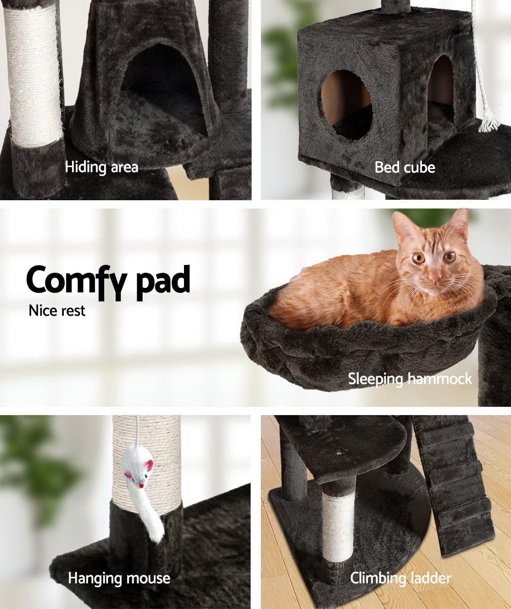 i.Pet - 193cm Cat Tree Tower Scratching Post Condo House - Grey