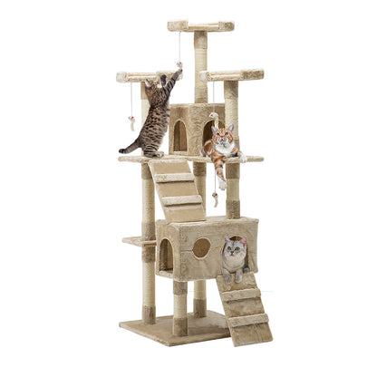 i.Pet - 180cm Cat Tree Tower Scratching Post Condo with Toys - Beige