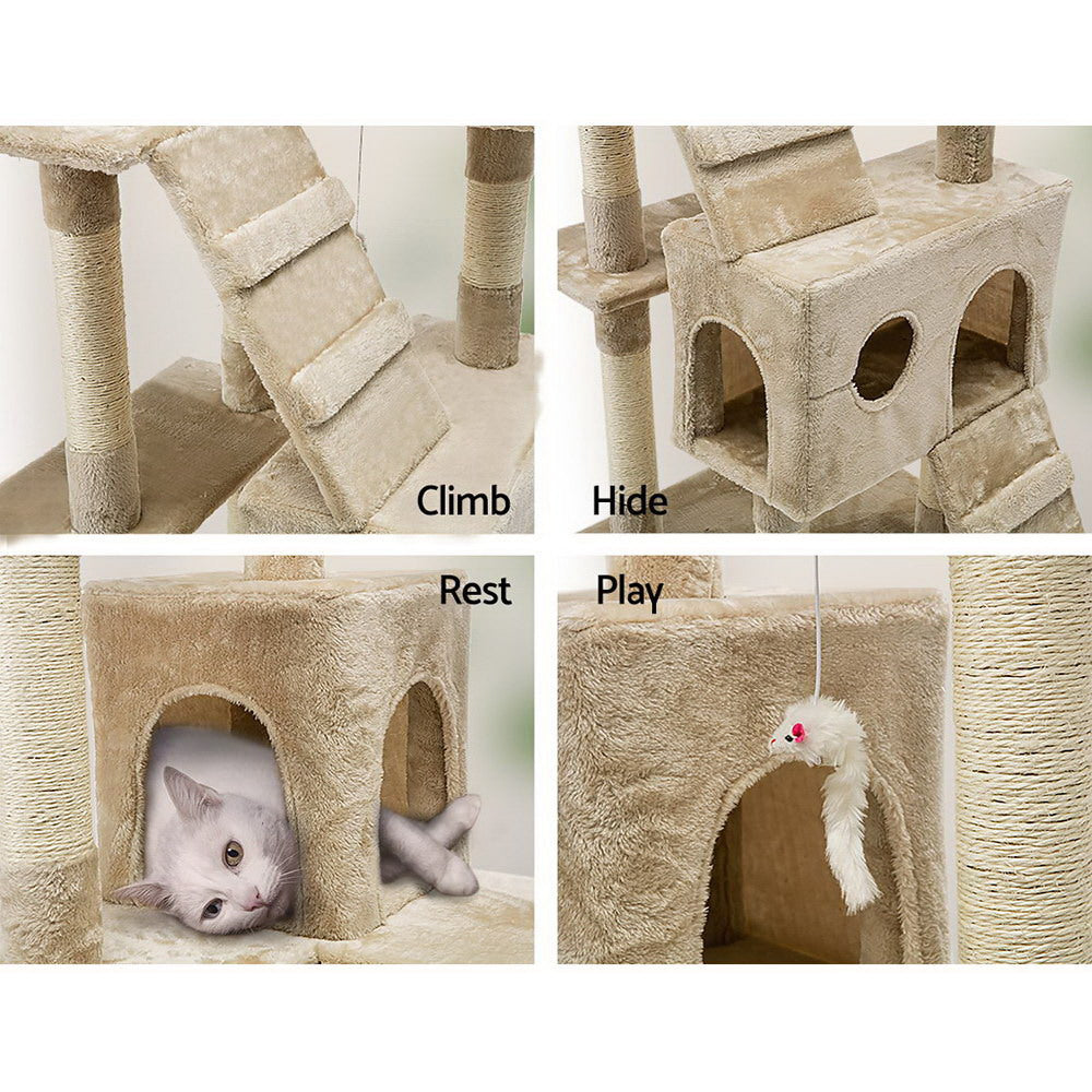 i.Pet - 180cm Cat Tree Tower Scratching Post Condo with Toys - Beige