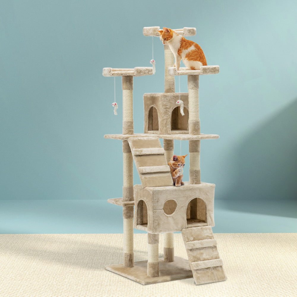 i.Pet - 180cm Cat Tree Tower Scratching Post Condo with Toys - Beige