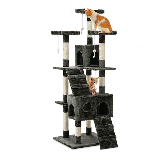 i.Pet - 180cm Cat Tree Tower Scratching Post Condo with Toys - Grey