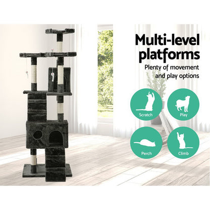 i.Pet - 180cm Cat Tree Tower Scratching Post Condo with Toys - Grey