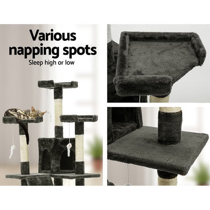 i.Pet - 180cm Cat Tree Tower Scratching Post Condo with Toys - Grey