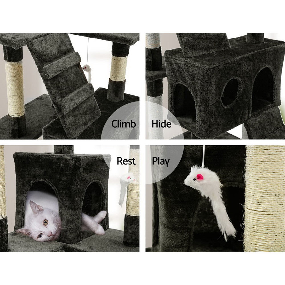 i.Pet - 180cm Cat Tree Tower Scratching Post Condo with Toys - Grey